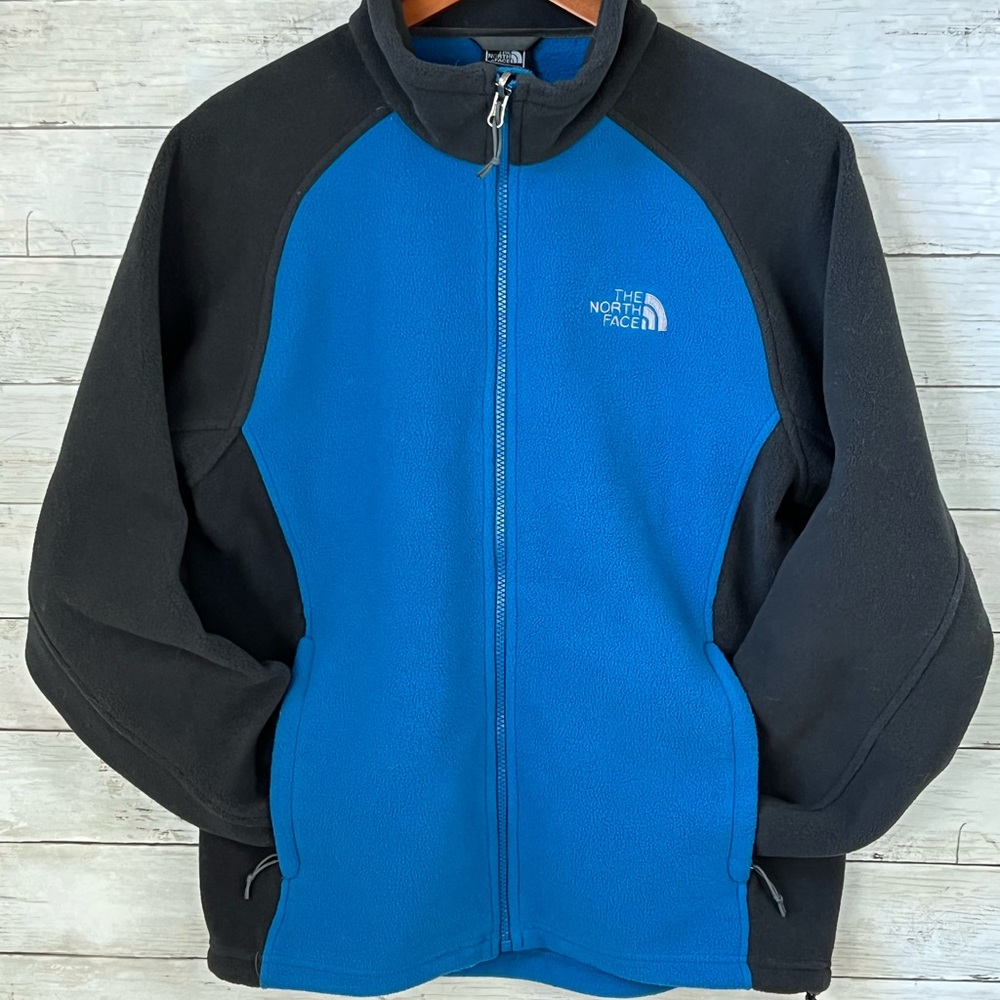 THE NORTH FACE Mens Small Fleece Jacket Outdoor Hiking Zip Pocket Blue Gray.